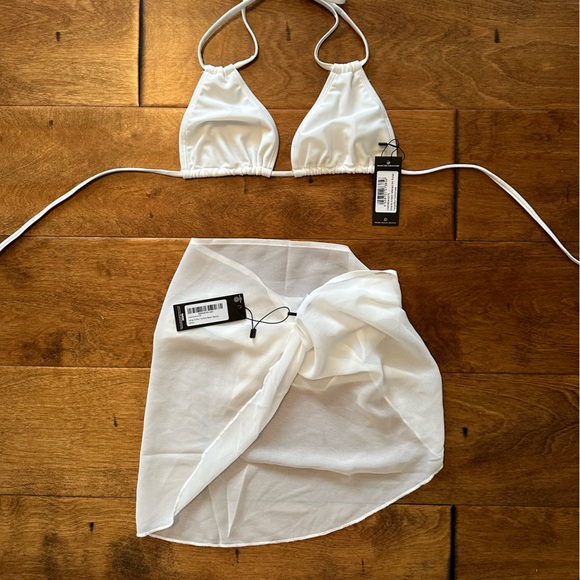 PLT 3pc white bikini and sarong set - Picture 1 of 8